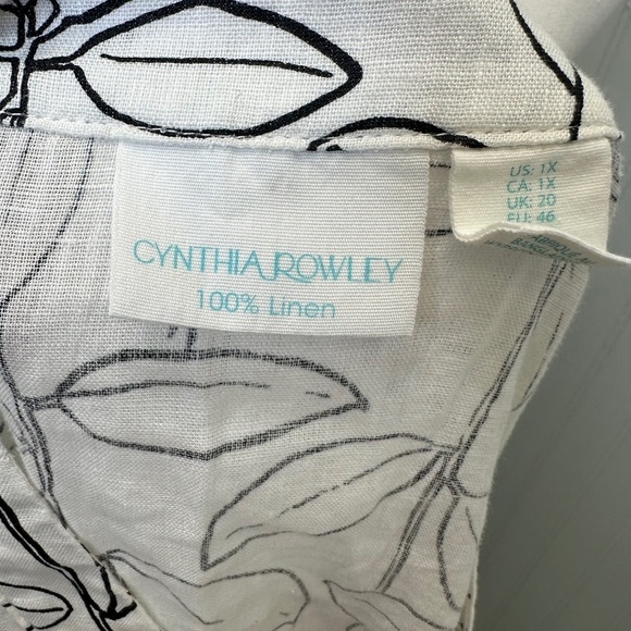 Cynthia Rowley White Floral 100% Linen v-neck Botton down size 1X - Picture 6 of 8